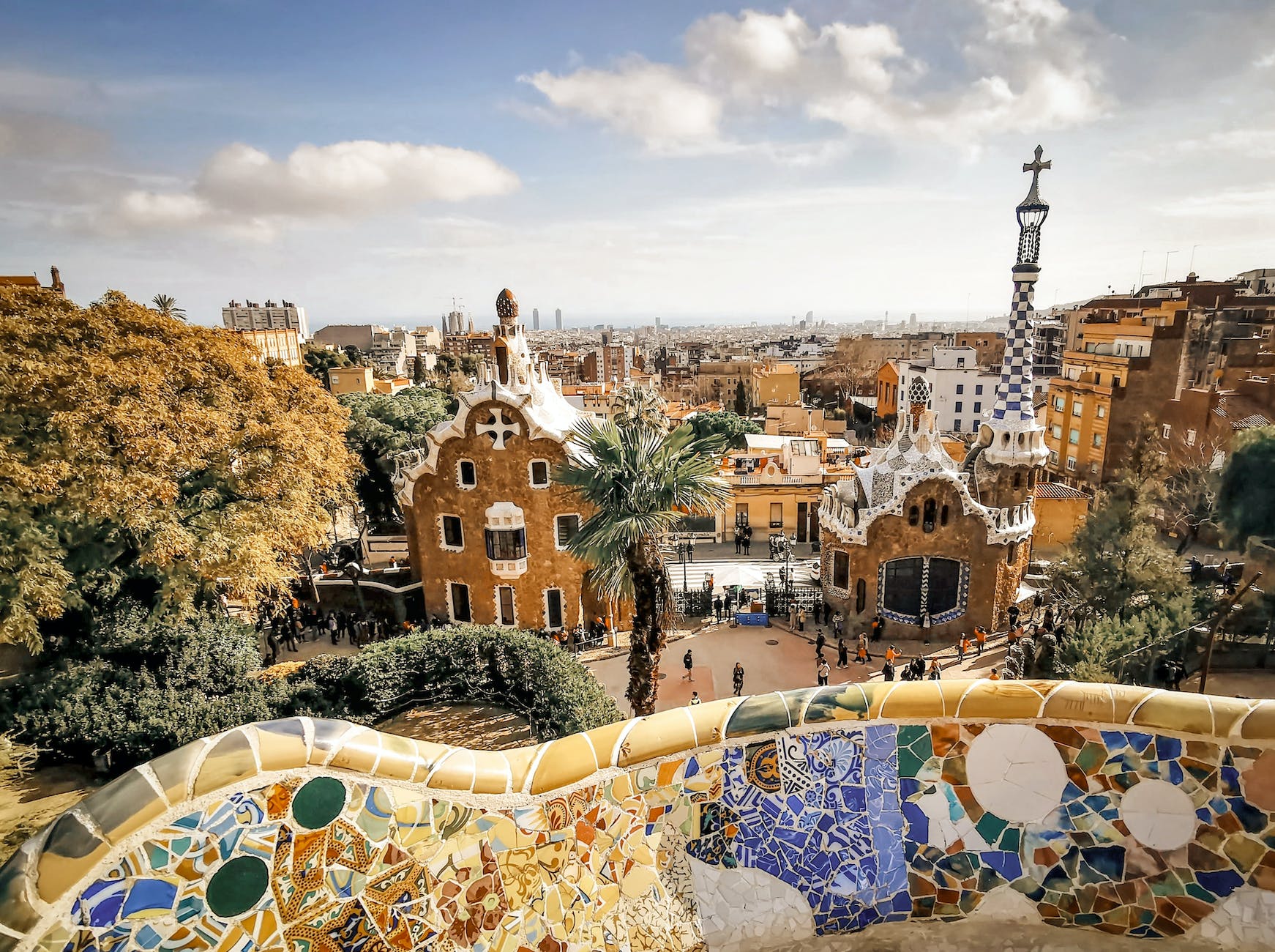 Park Güell with its distinctive decorative mosaics