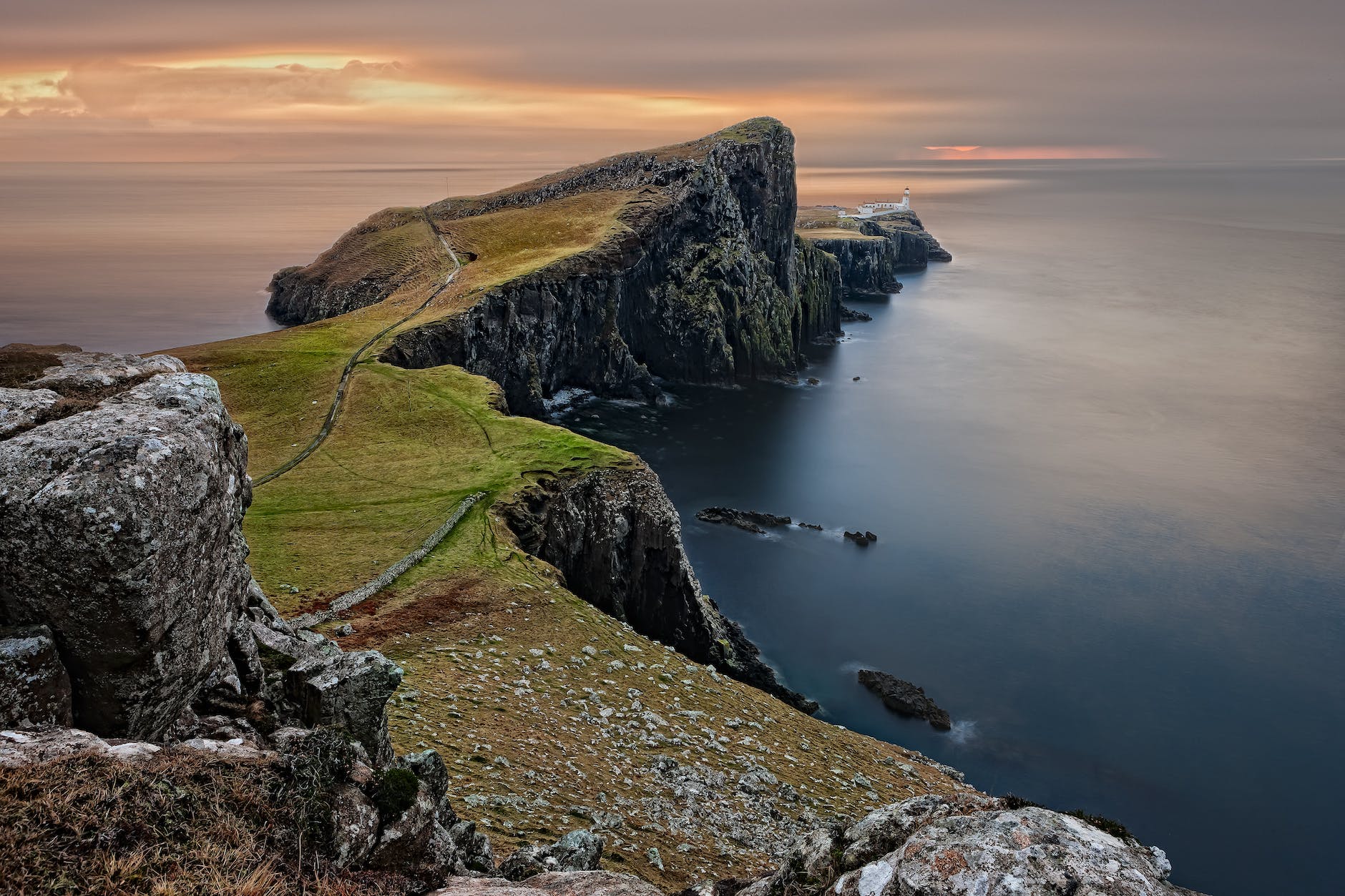 An IMage of the cliffs near the Neist Point Lighthouse, on the Isle of Skye. 